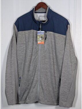 NEW Orvis Mens XXL Jacket Full Zip Bonded Mesh Fleece Gray Blue Softshell 2XL